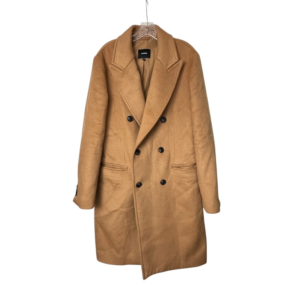 Express Coat Mens Medium Brown Wool Blend Double Breasted Overcoat Lined Classic